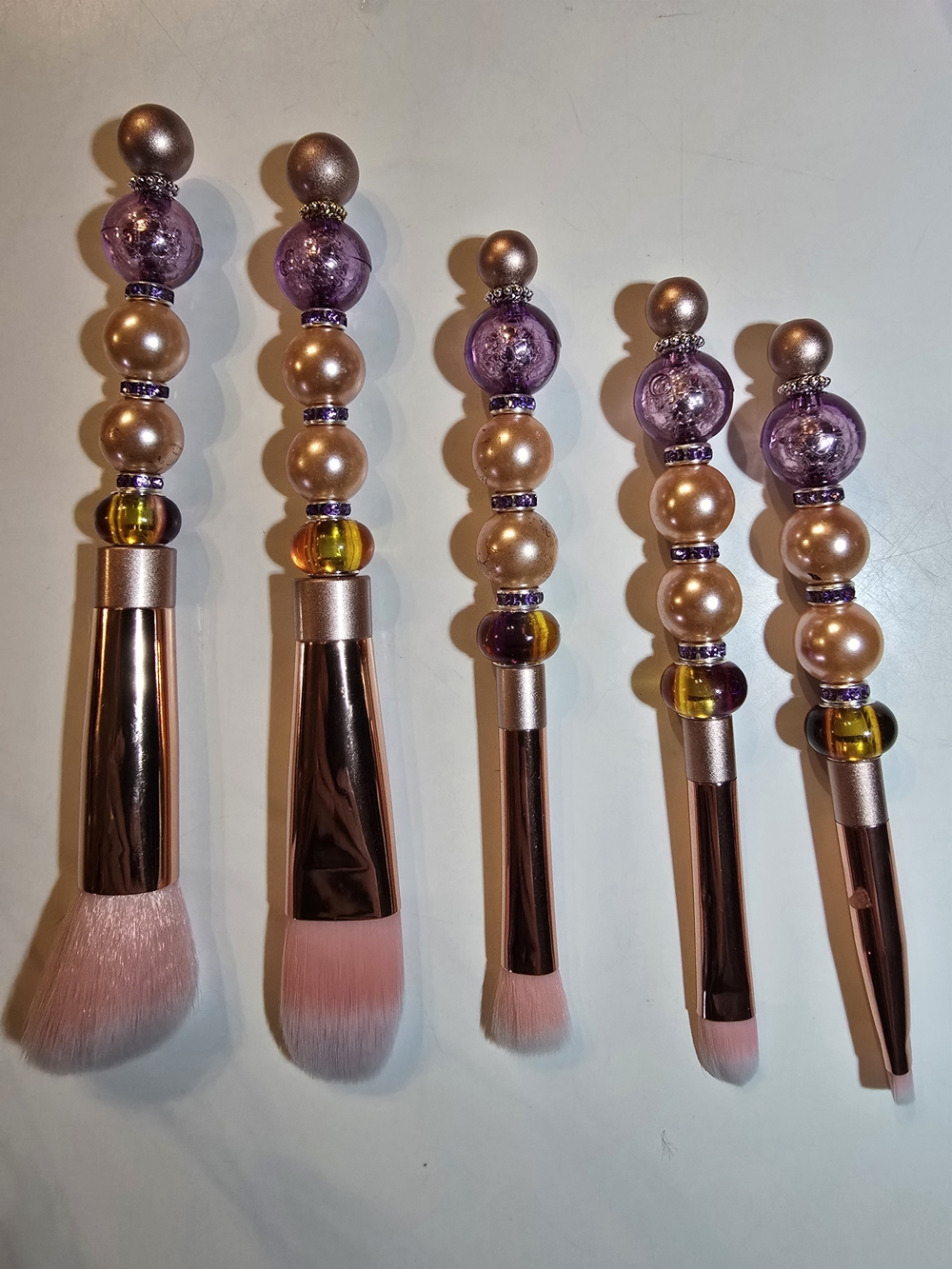 Beaded Purple & Gold Makeup Brush Set